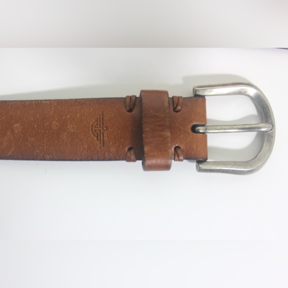 Cognac Brown Rustic Leather Belt with Silver Buckle and Topstitching Distressed - Picture 7 of 8